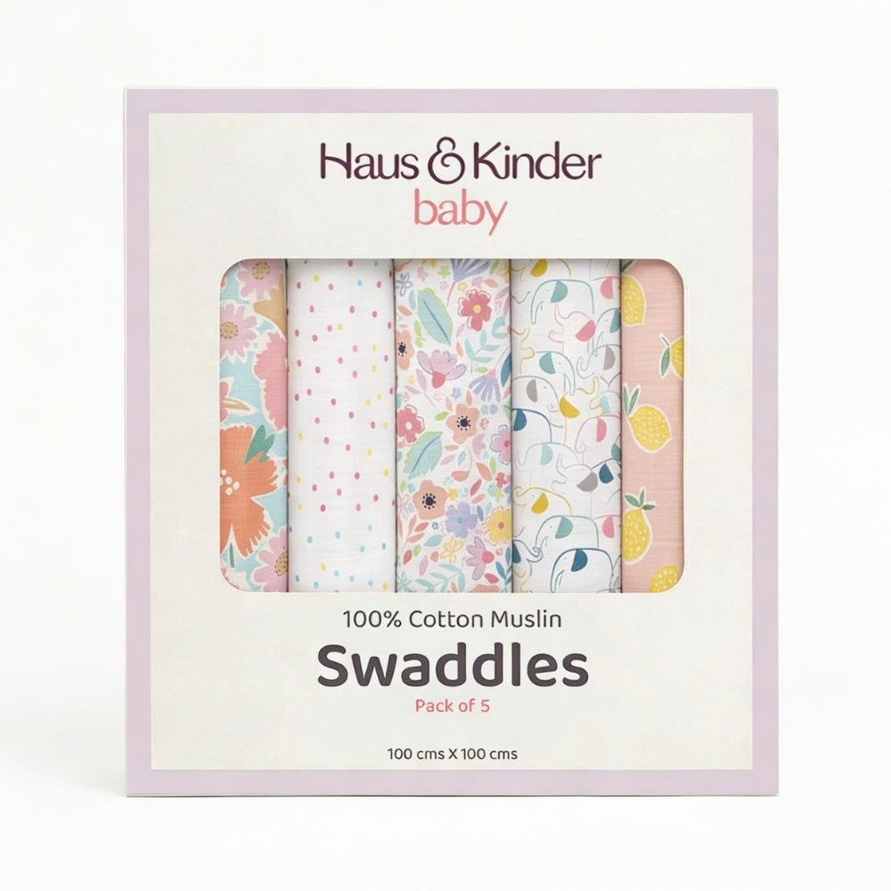 Eleflora Collection 100% Cotton Muslin Swaddle Pack Of 5 - Swaddles | haus & kinder