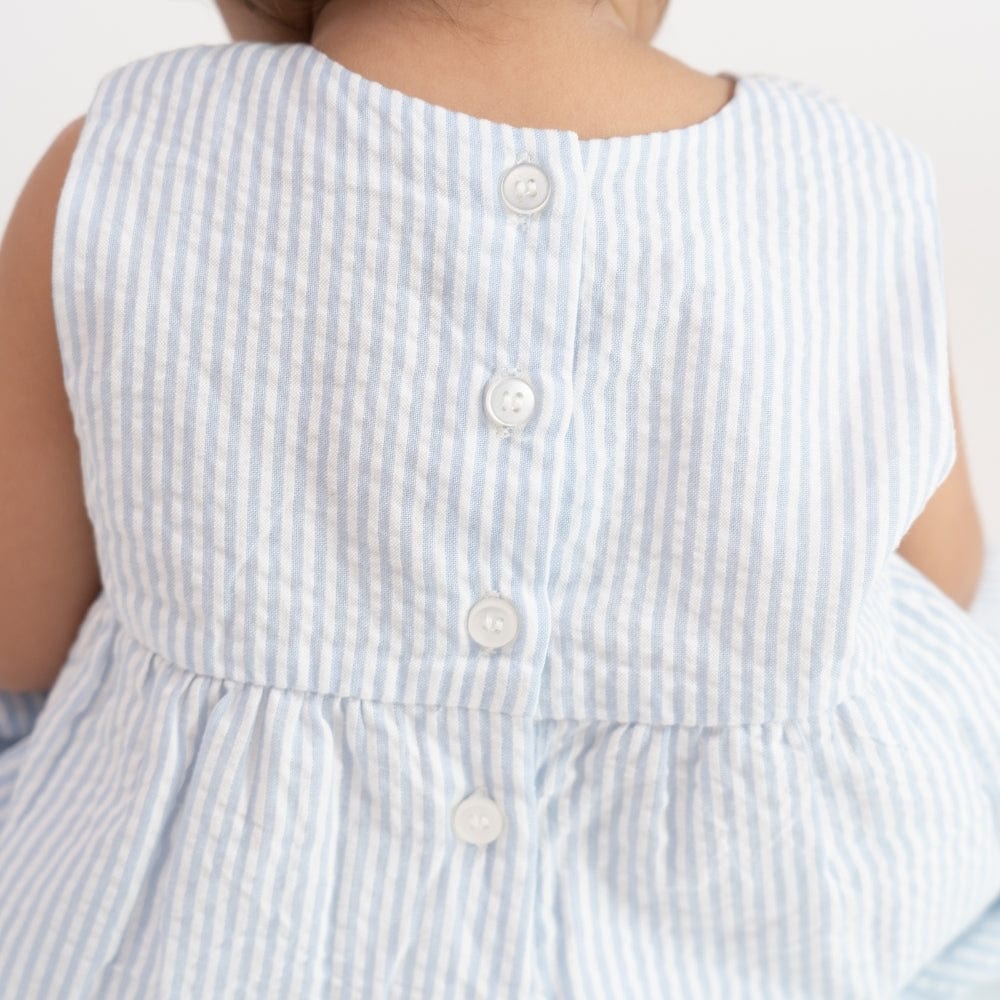 100% Cotton Bowlet Frock With Blommer- Blue and White