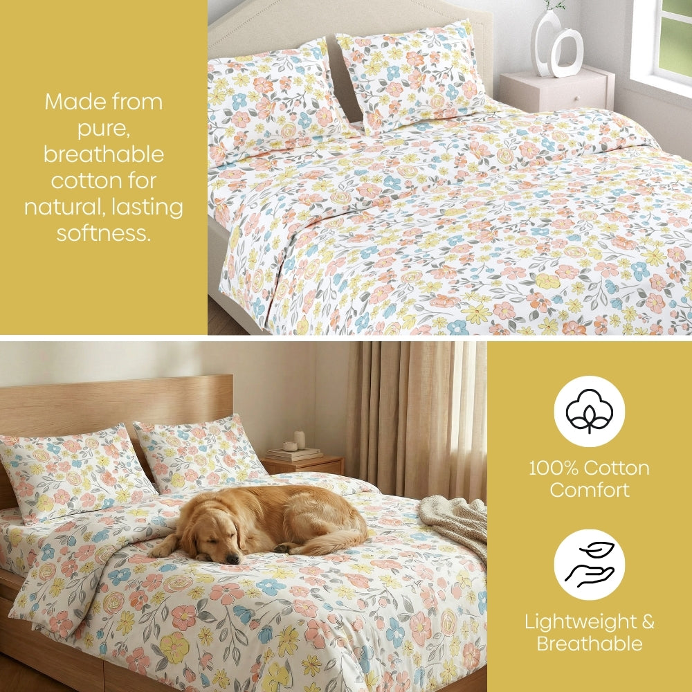 Island Bloom 100% Cotton Double Flat Bedsheet, 144 TC