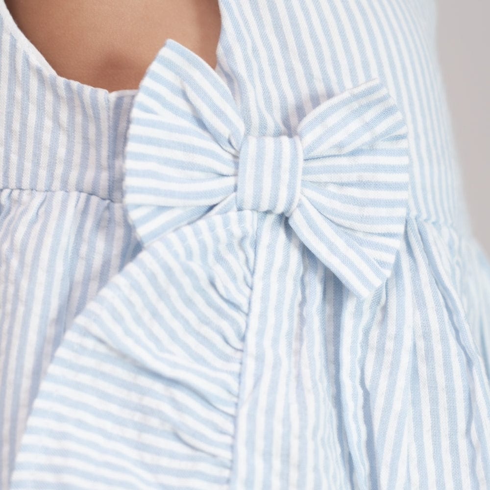 100% Cotton Bowlet Frock With Blommer- Blue and White