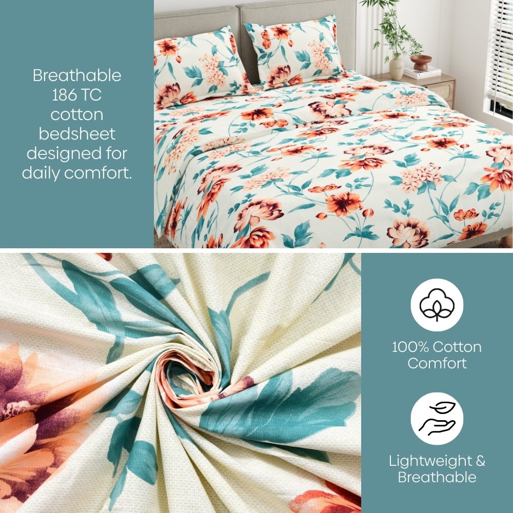 Meadow Muse 100% Cotton Double Bedsheet, 144TC - Bedsheets | haus & kinder