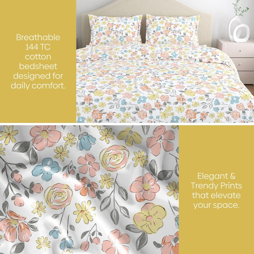 Island Bloom 100% Cotton Double Flat Bedsheet, 144 TC