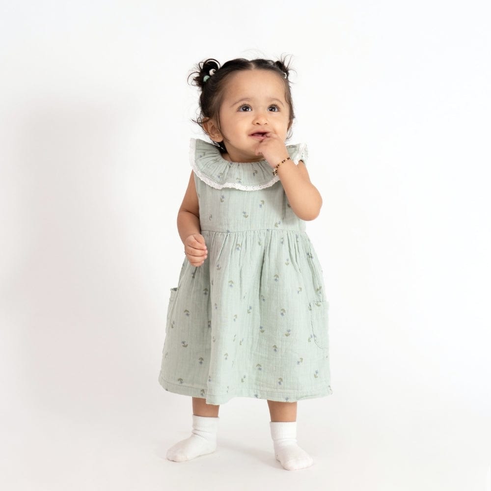 100% Cotton Mint Meadow Frock- Mint Green