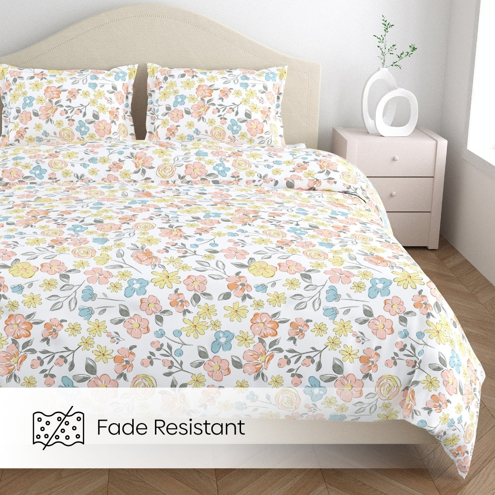 Island Bloom 100% Cotton Double Flat Bedsheet, 144 TC