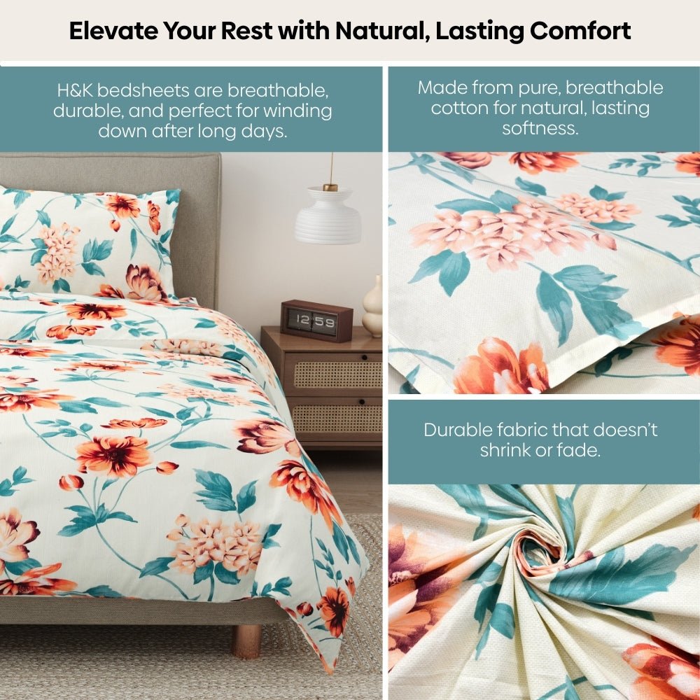 Meadow Muse 100% Cotton Double Bedsheet, 144TC - Bedsheets | haus & kinder