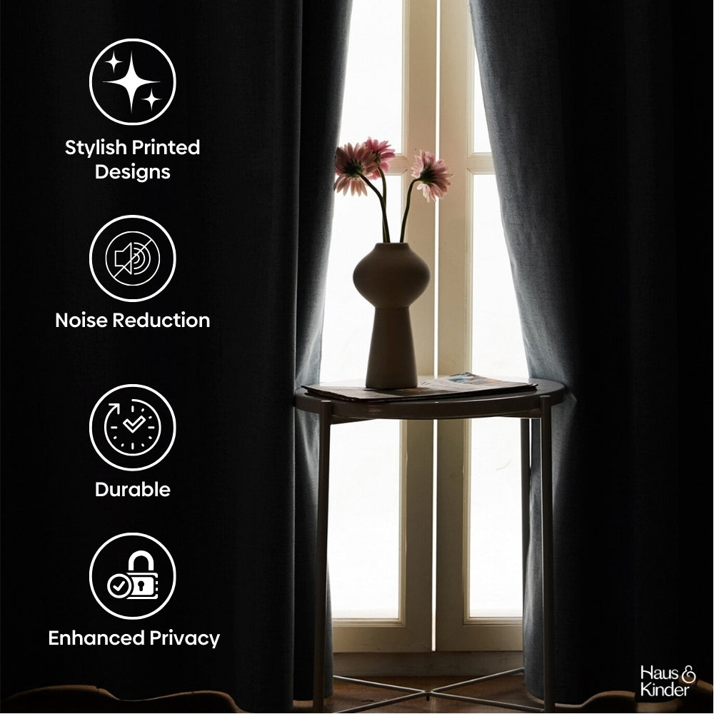 Polyester Printed Blackout Window Curtains Amber Petals, Multi