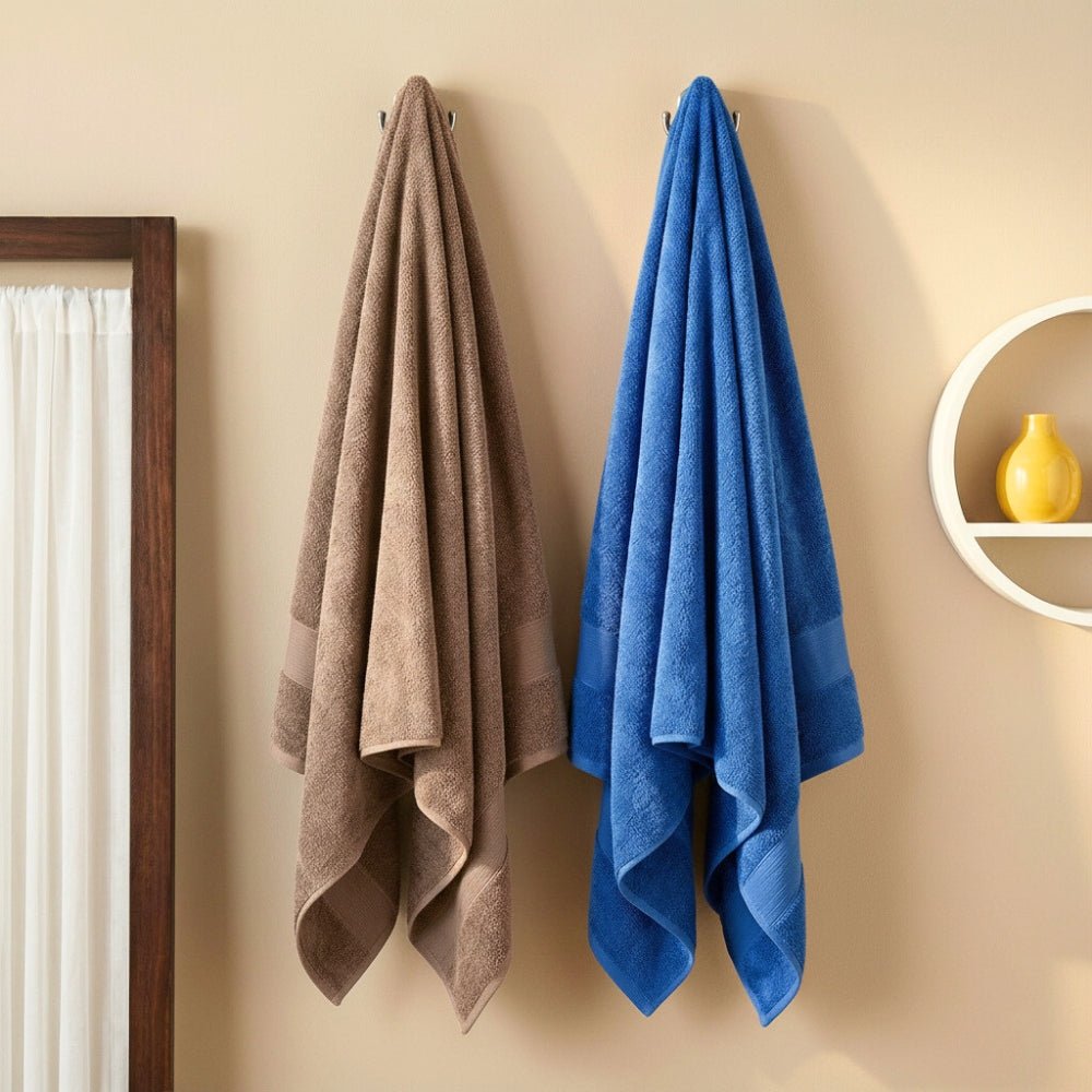 100% Cotton Harmony Combed Bath Towel- Pack Of 2 (Cobalt, Almond) - Bath Towel | haus & kinder