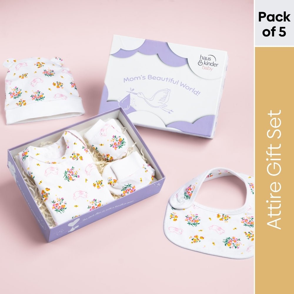 Hippity Hop 100% Cotton Adorable Attire Gift Set Pack of 5 0 - 3 Months - Baby Essentials | haus & kinder