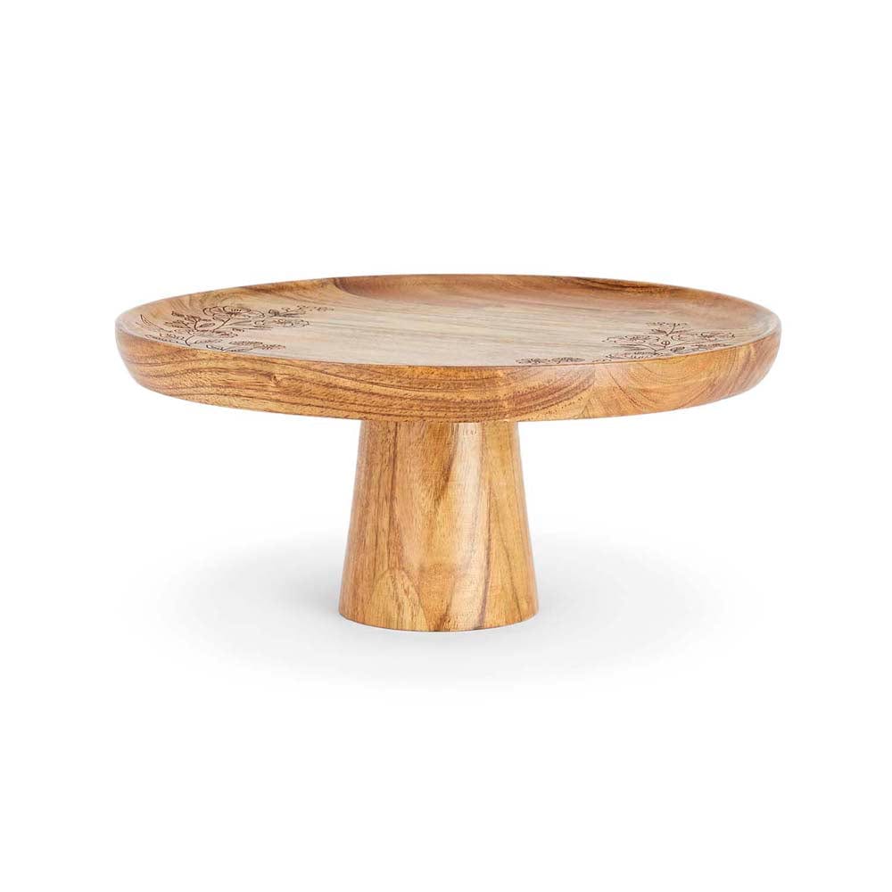 Floral Acacia Wood cake stand