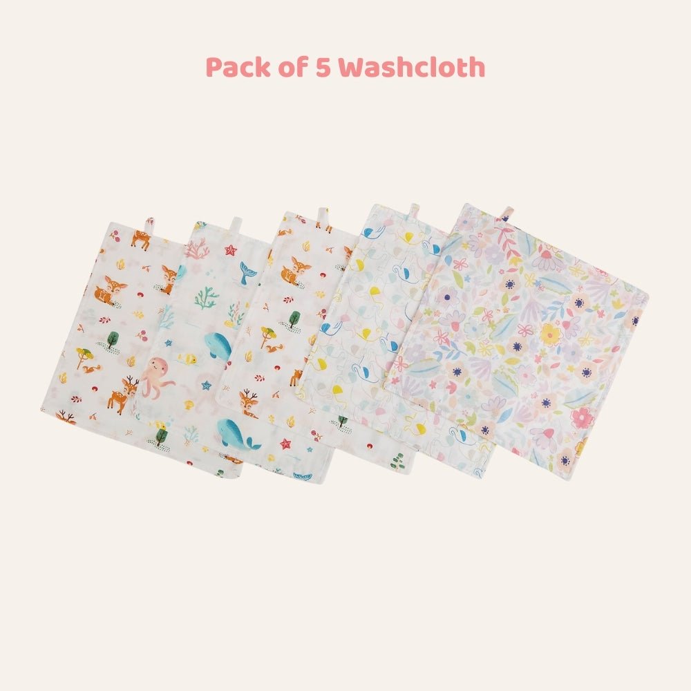 Gentle Giggles Pack of 5 Muslin Washcloth - Baby Essentials | haus & kinder