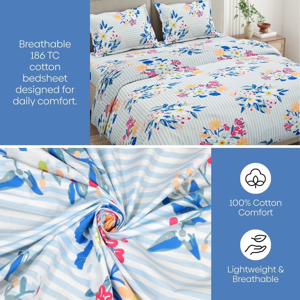 Floral Tapestry Combed Cotton King Flat Bedsheet, 186 TC - Bedsheets | haus & kinder