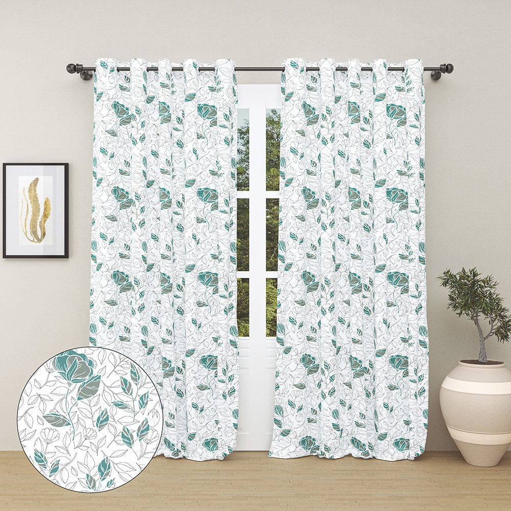 Blooming Roses Aqua Curtain Set