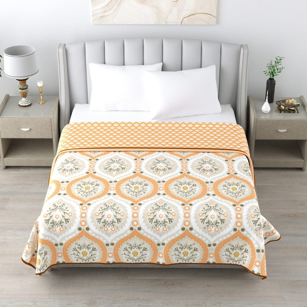 Digital Printed Ultra Soft Peach Finish Reversible Dohar, Taupe Trellis