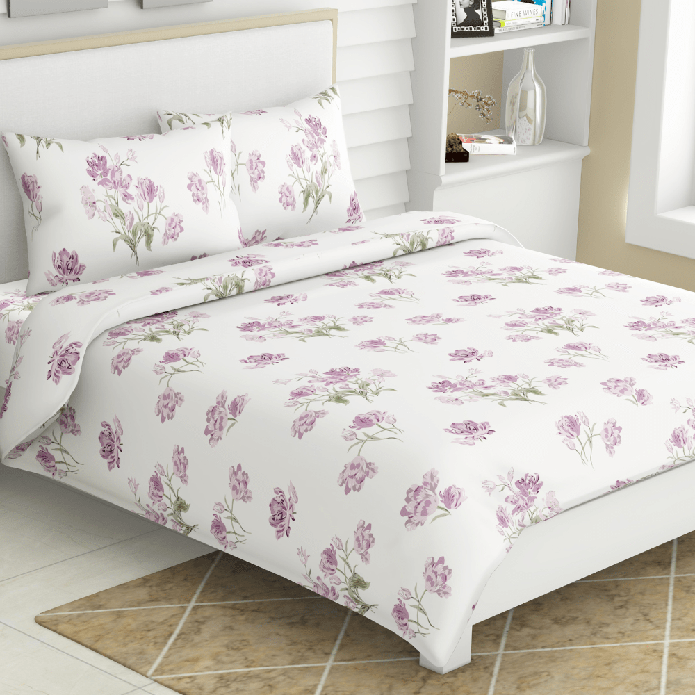 Lilac Dream 100% Cotton Double Bedsheet, 186TC