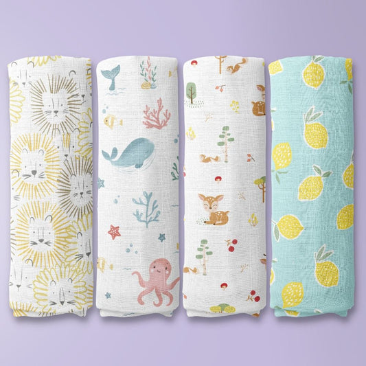 Fruity fauna Collection 100% Cotton Muslin Swaddle Pack Of 4