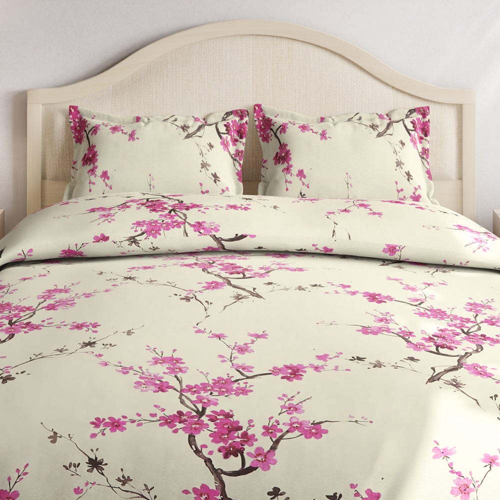 Floral Grace 100% Cotton Double Size Bedsheet, 186 TC, Eleganza Pink