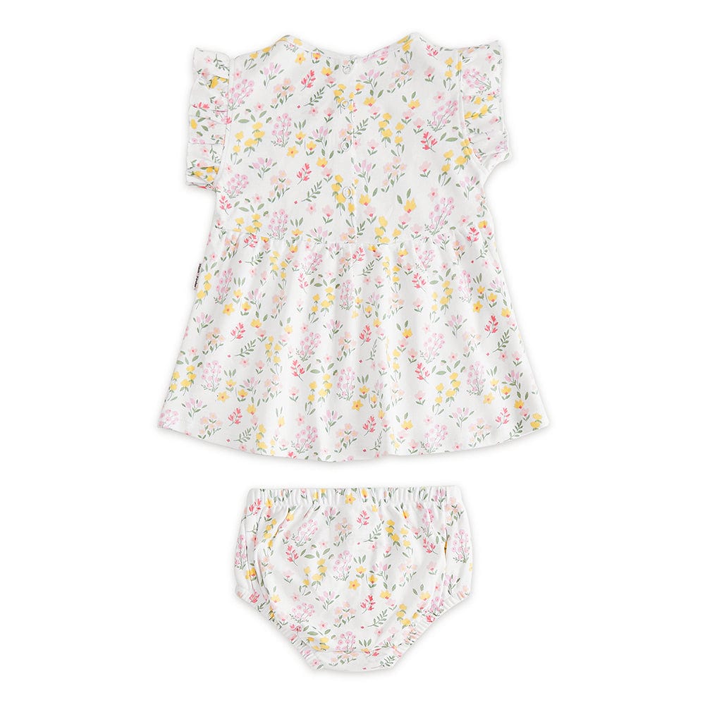 100% Cotton Cap Sleeve Girl Frock With Bloomer, White