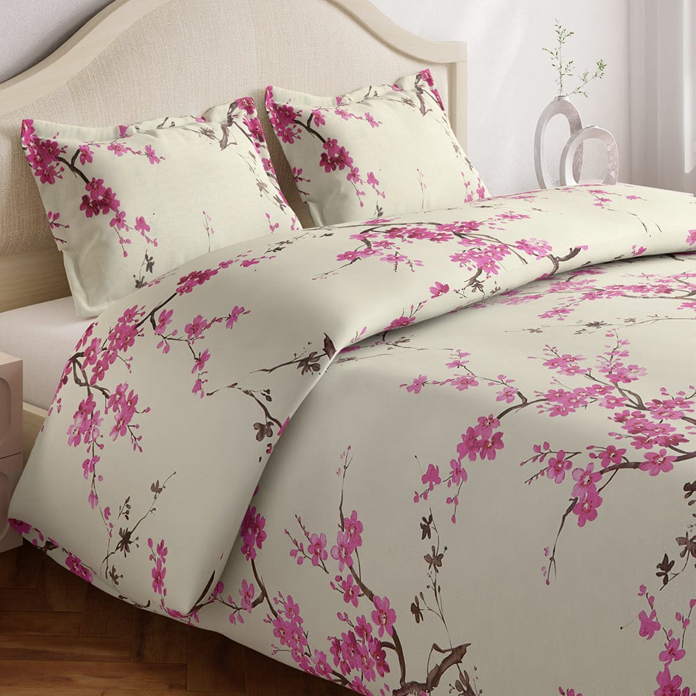 Floral Grace 100% Cotton Double Size Bedsheet, 186 TC, Eleganza Pink