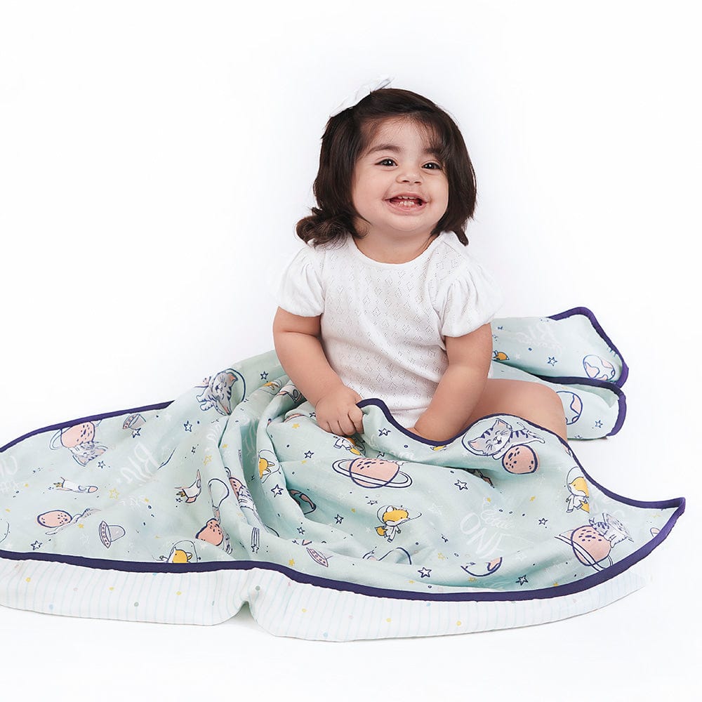 Spacewalk 100% Cotton Muslin Reversible Blanket for New Born Baby