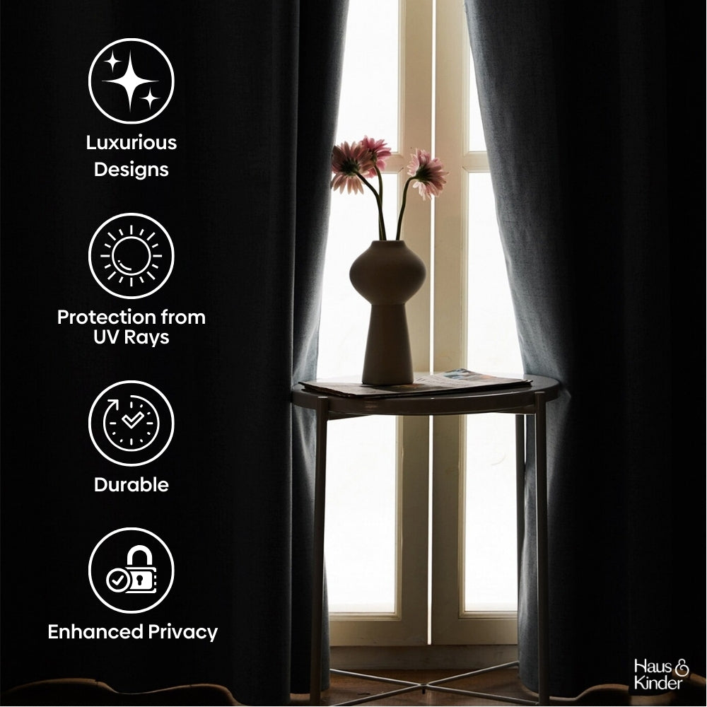 Polyester Jacquard Window Curtains Midnight Daisy, Indigo Blue