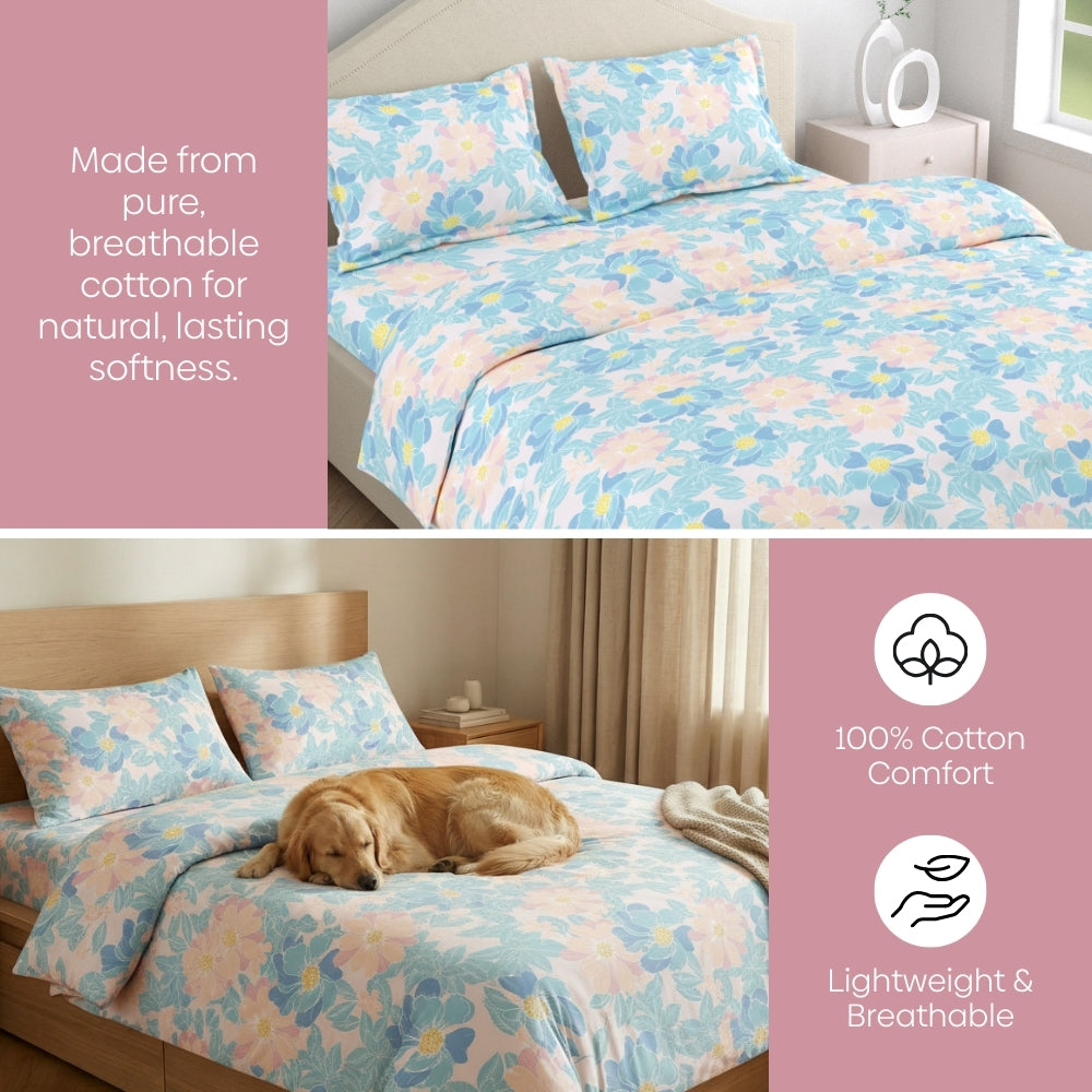 Petal Veil 100% Combed Cotton 144 TC Double Flat Bedsheet