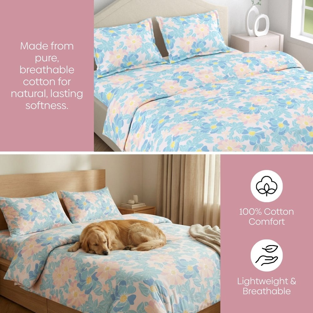 Petal Veil 100% Combed Cotton 144 TC Double Flat Bedsheet - Bedsheets | haus & kinder