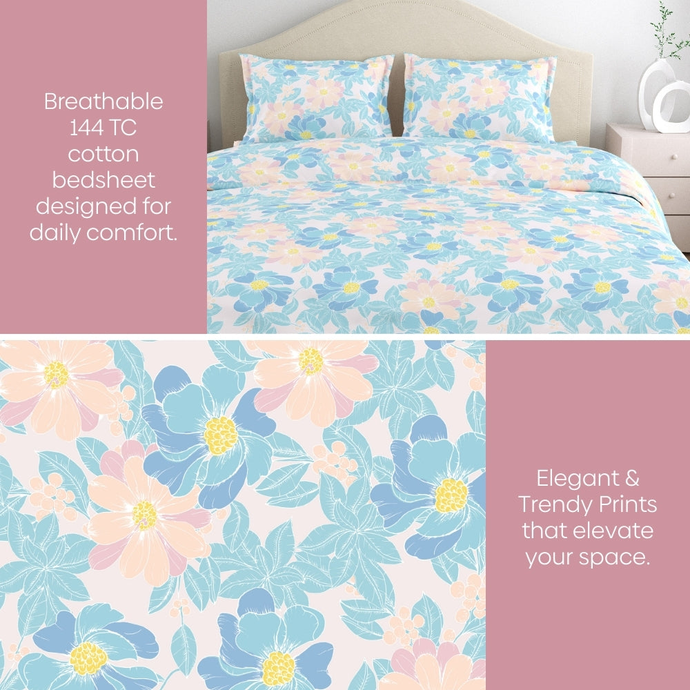 Petal Veil 100% Combed Cotton 144 TC Double Flat Bedsheet