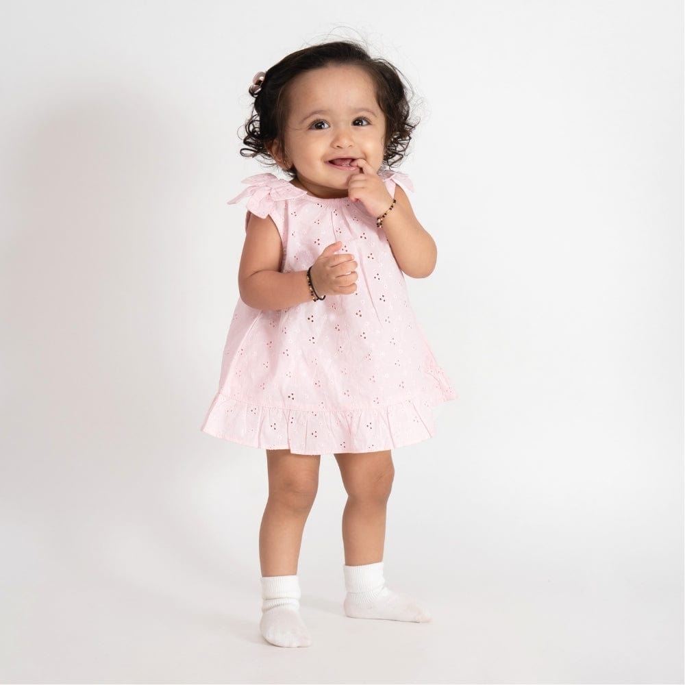 100% Cotton Chifly Frock with Blommer- Pink