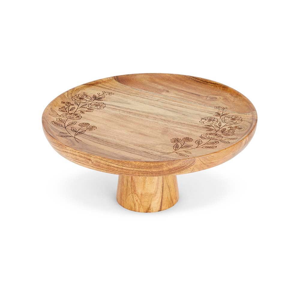Floral Acacia Wood cake stand