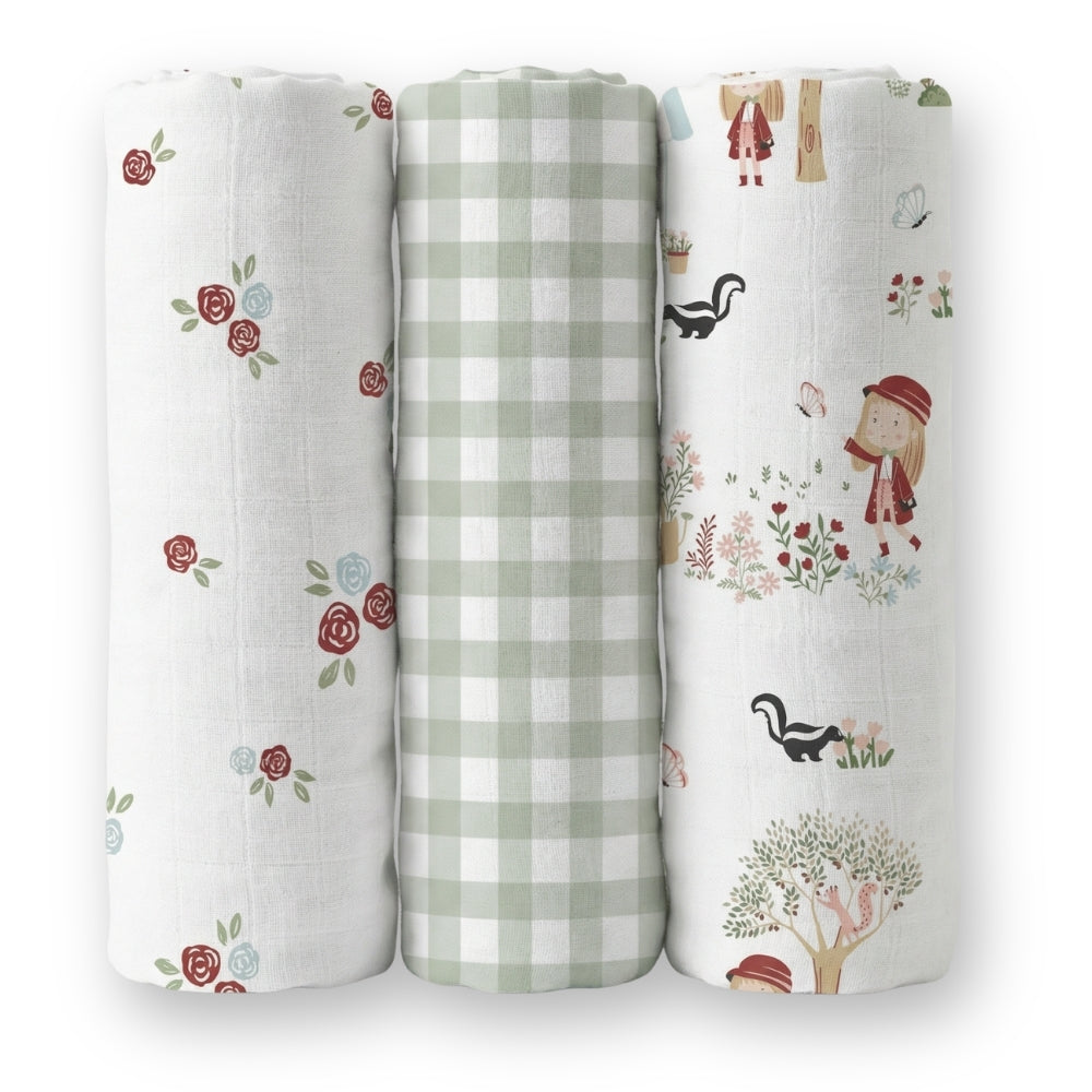Scarlet In Garden Collection Muslin Swaddle- Pack Of 3