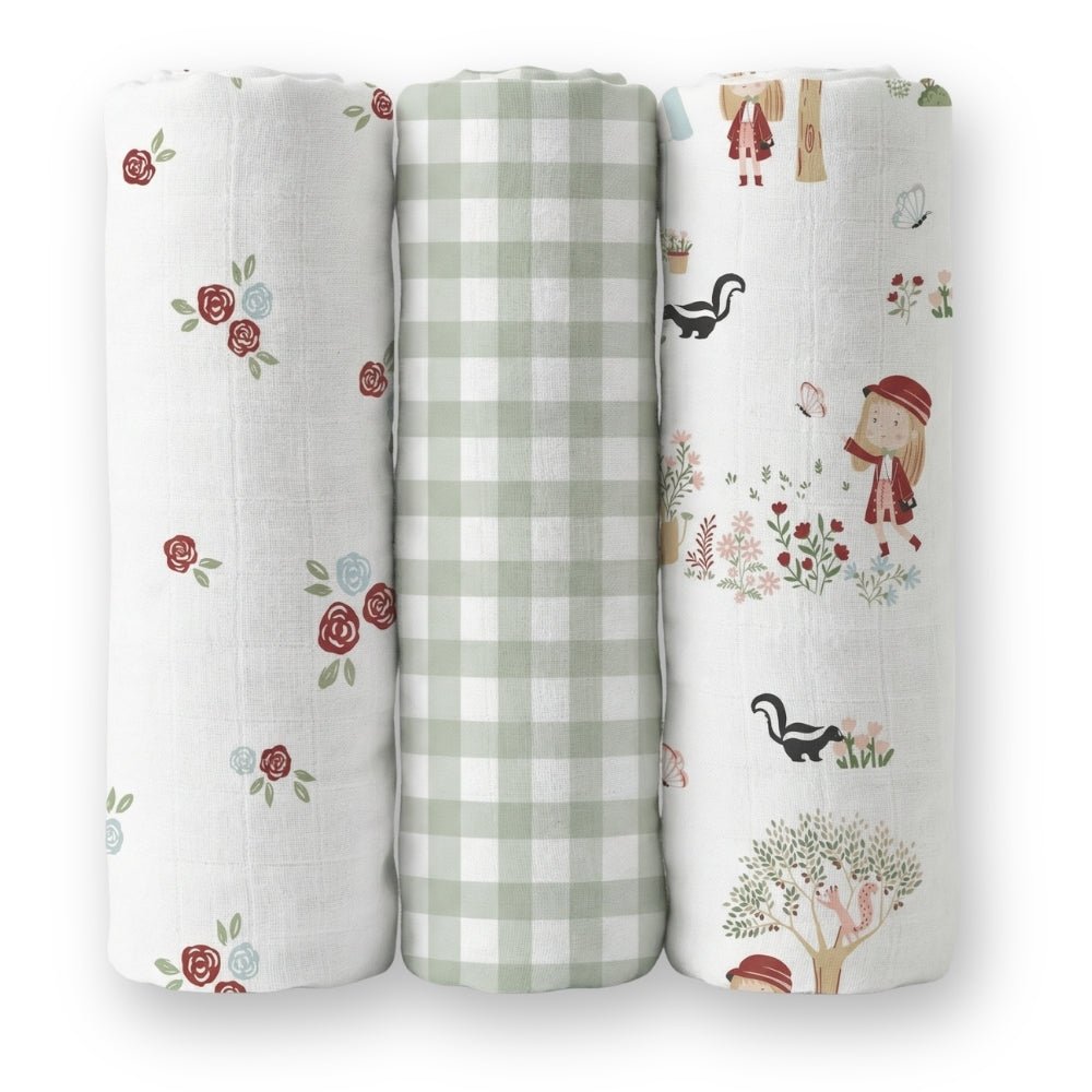 Scarlet In Garden Collection Muslin Swaddle- Pack Of 3 - Swaddles | haus & kinder