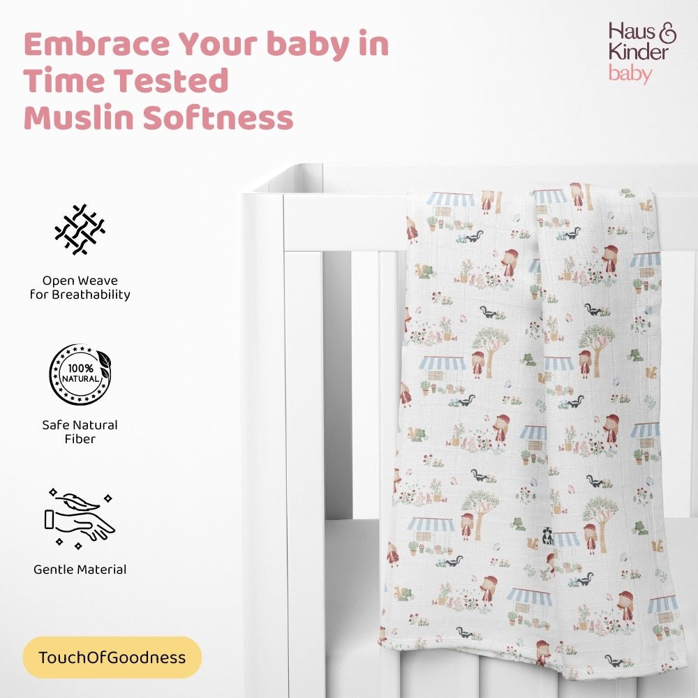 Scarlet In Garden Collection Muslin Swaddle- Pack Of 3 - Swaddles | haus & kinder