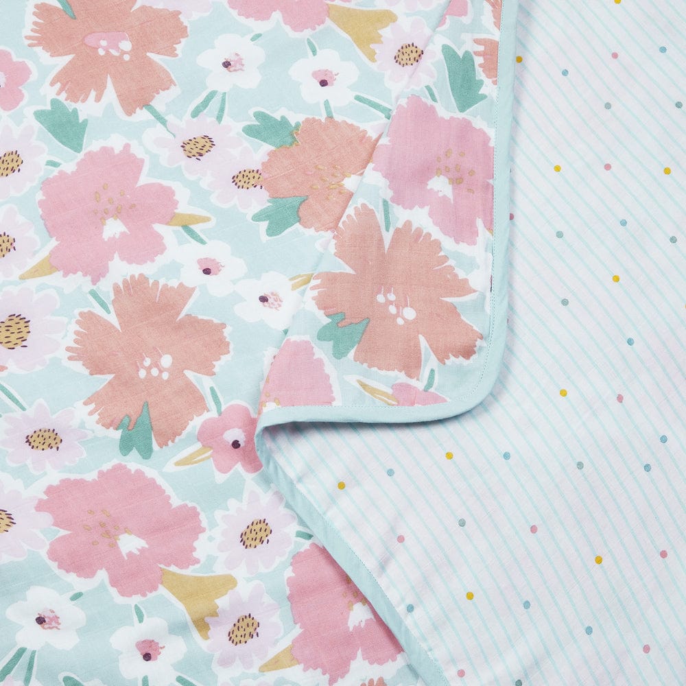 Bold Floral 100% Cotton Muslin Reversible Blanket for New Born Baby