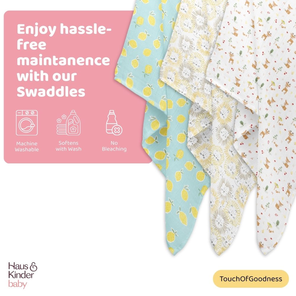 Wildlife wonder Collection 100% Cotton Muslin Swaddle Pack Of 3 - Swaddles | haus & kinder