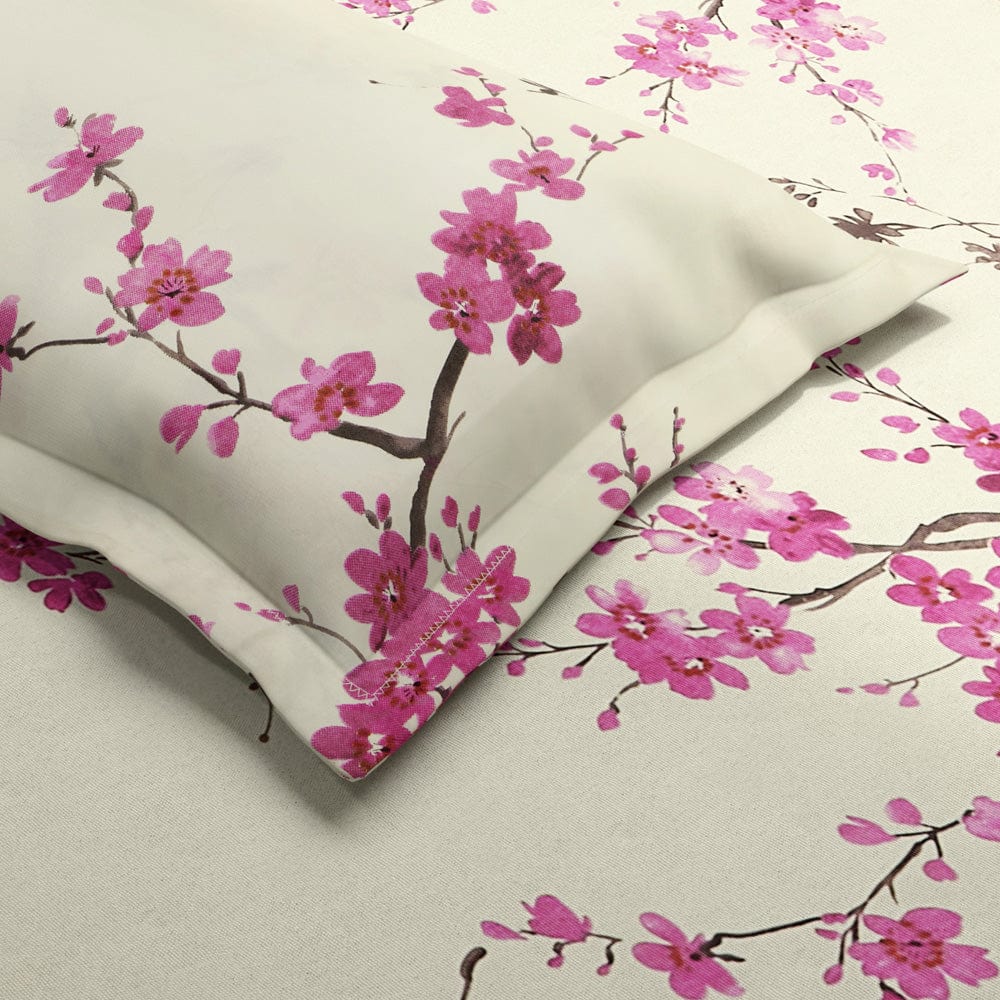 Floral Grace 100% Cotton Double Size Bedsheet, 186 TC, Eleganza Pink