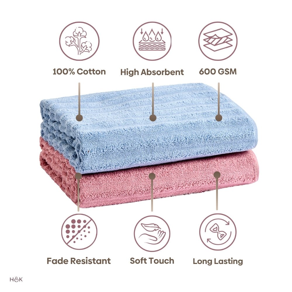 100% Cotton Allure Zero Twist Bath Towel- Pack Of 2 (Dusty Blue, Dusty Rose) - Zero Twist | haus & kinder