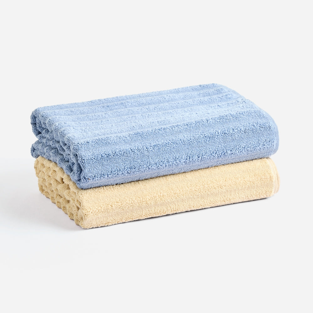 100% Cotton Allure Zero Twist Bath Towel- Pack Of 2 - (Beige, Dusty Blue)