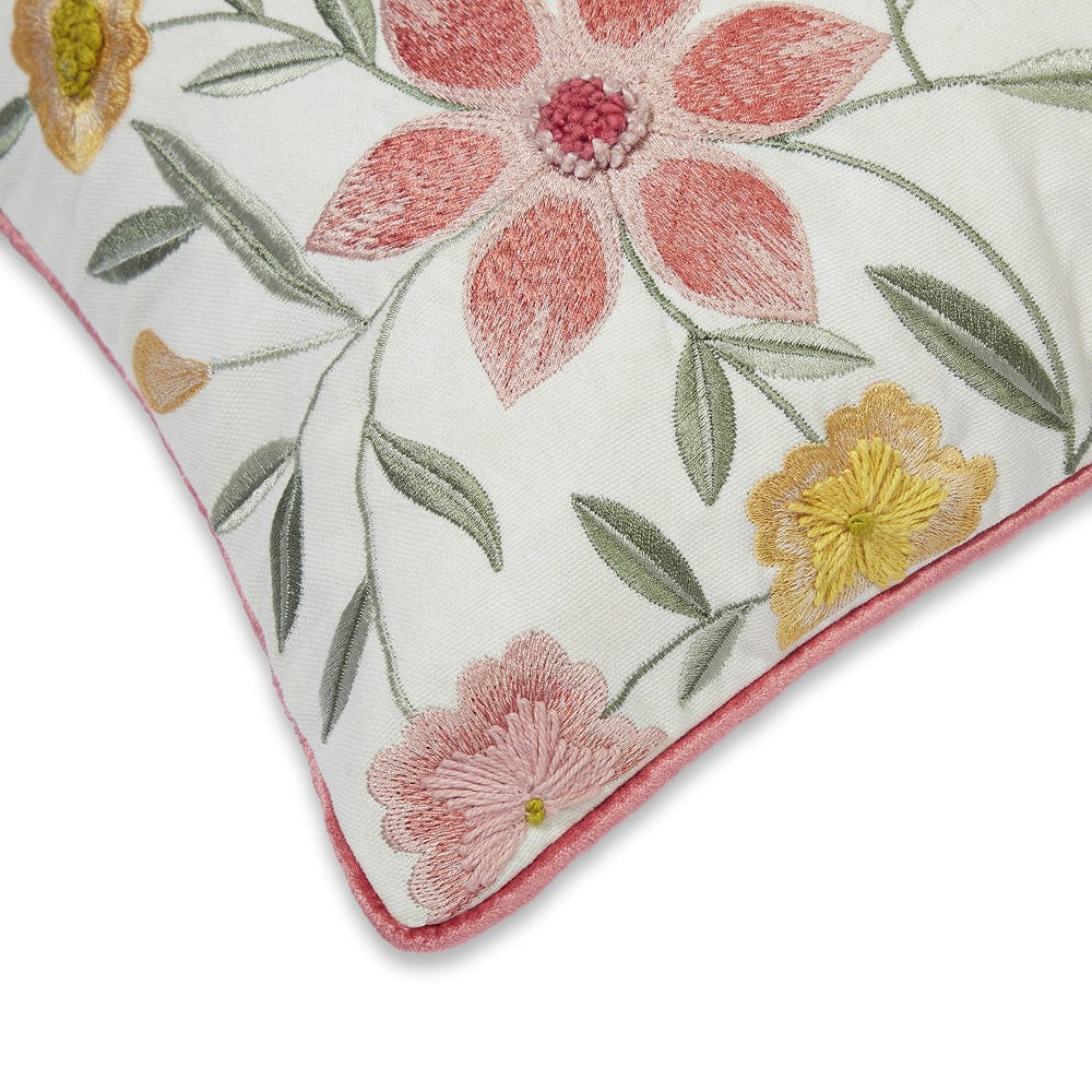 Embroidered Decorative Cushion Cover, Coral Lily