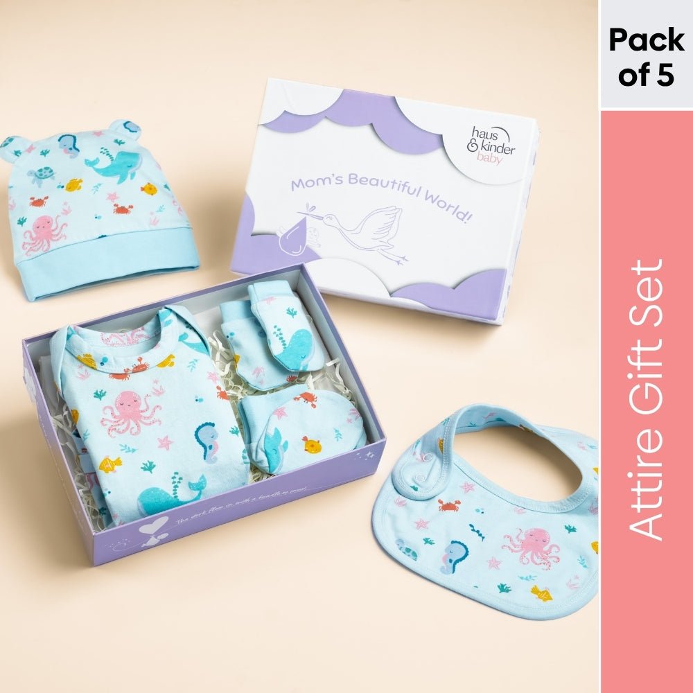 Vitamin Sea 100% Cotton Adorable Attire Gift Set Pack of 5 0 - 3 Months - Baby Essentials | haus & kinder