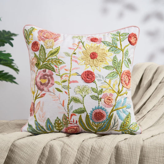 Embroidered Decorative Cushion Cover, Multicolor floral