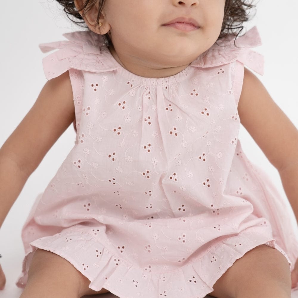 100% Cotton Chifly Frock with Blommer- Pink