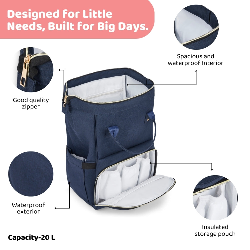 Chic Diaper Bag Backpack (Capacity - 20L) , Navy