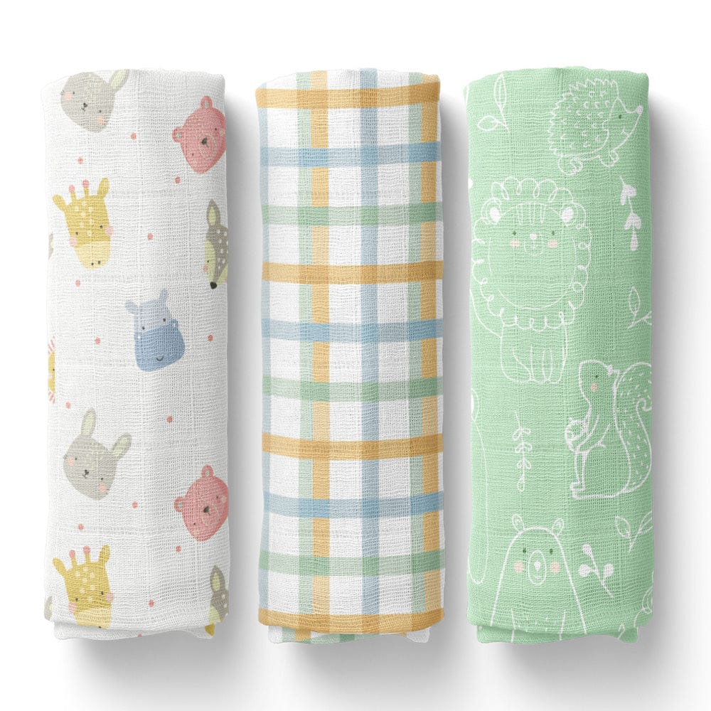 Jungle Jigsaw Collection 100% Organic Cotton Muslin Swaddle Pack Of 3