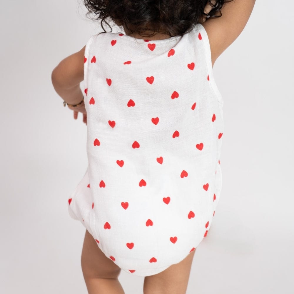 Baby Hearts Cotton Romper- White and Red