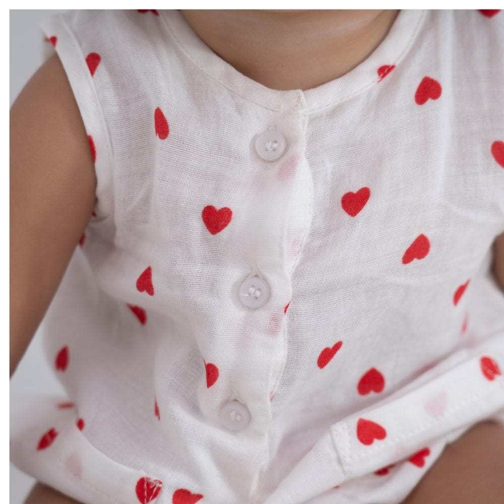 Baby Hearts Cotton Romper- White and Red