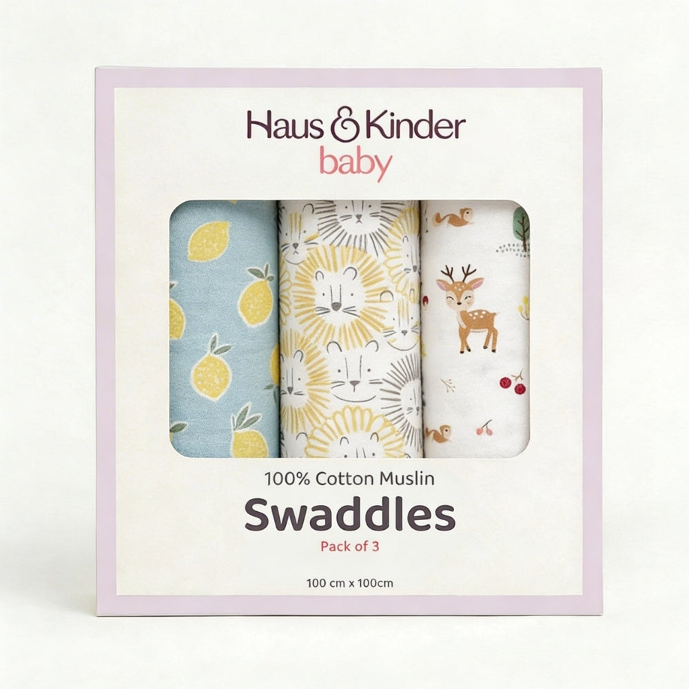 Wildlife wonder Collection 100% Cotton Muslin Swaddle Pack Of 3