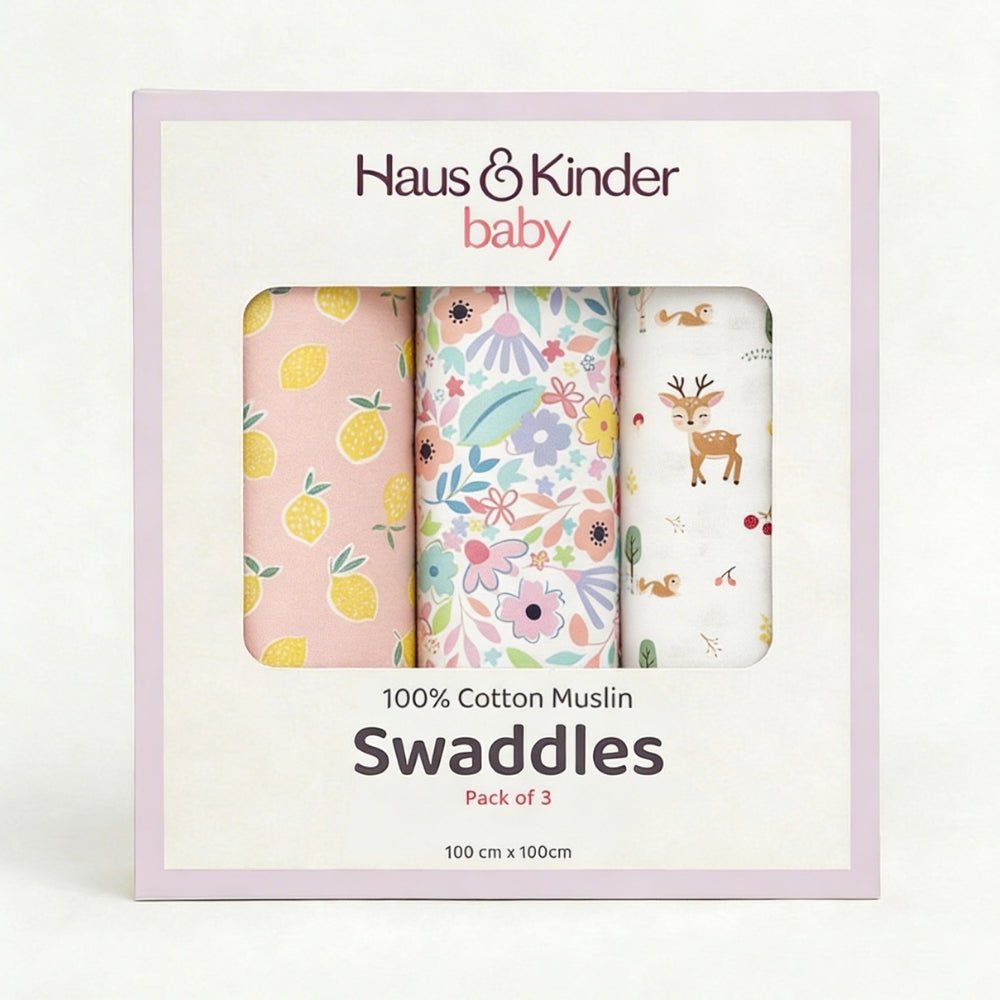 Citrus groove Collection 100% Cotton Muslin Swaddle Pack Of 3 | 0 to 3 Months - Swaddles | haus & kinder