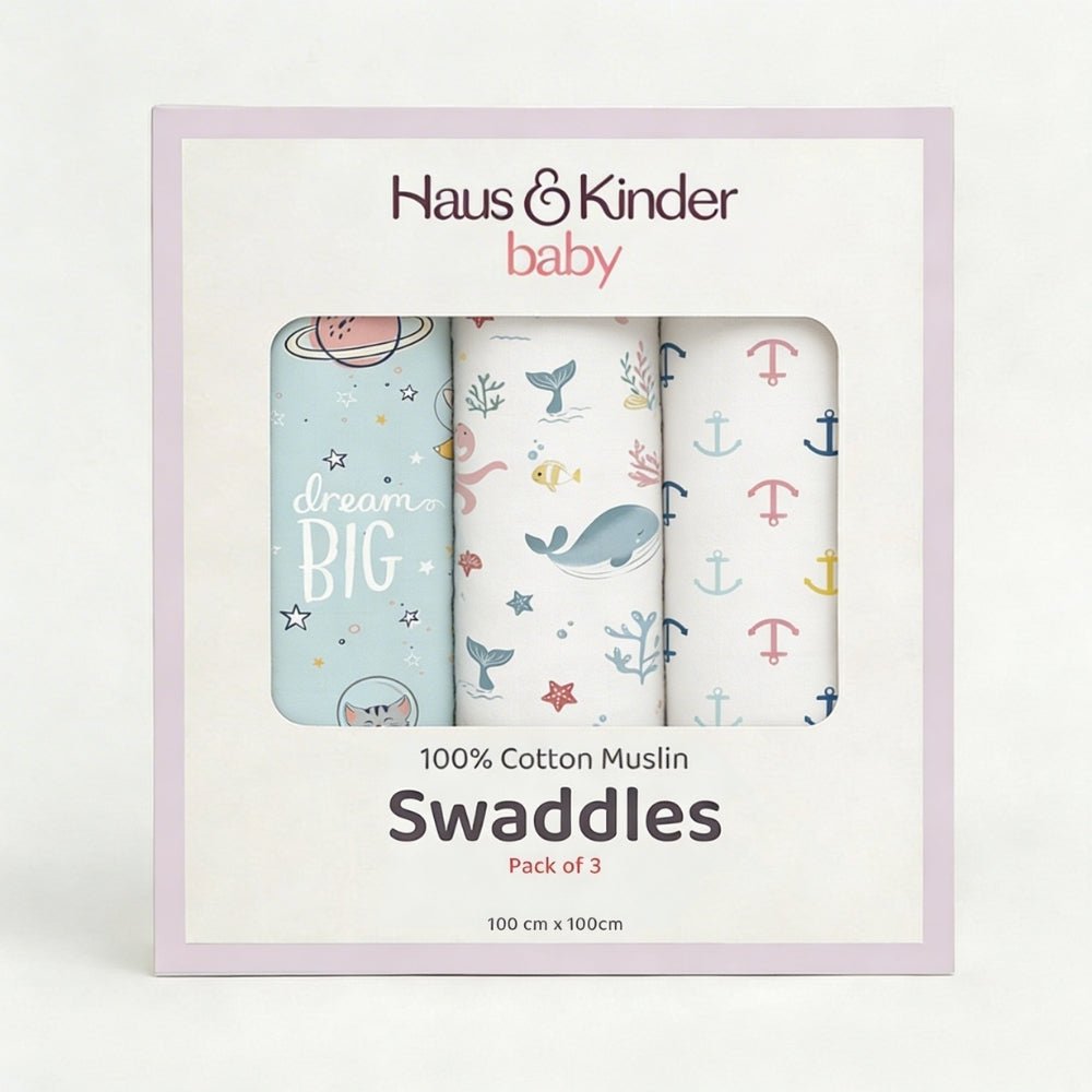 Oasis Collection 100% Cotton Muslin Swaddle Pack Of 3 | 0 to 3 Months - Swaddles | haus & kinder
