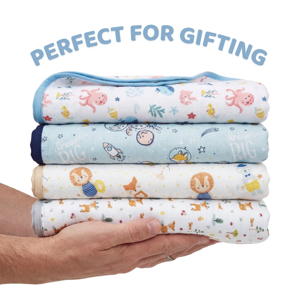 Twin Teddy 3-Layer Reversible Muslin Baby Blanket