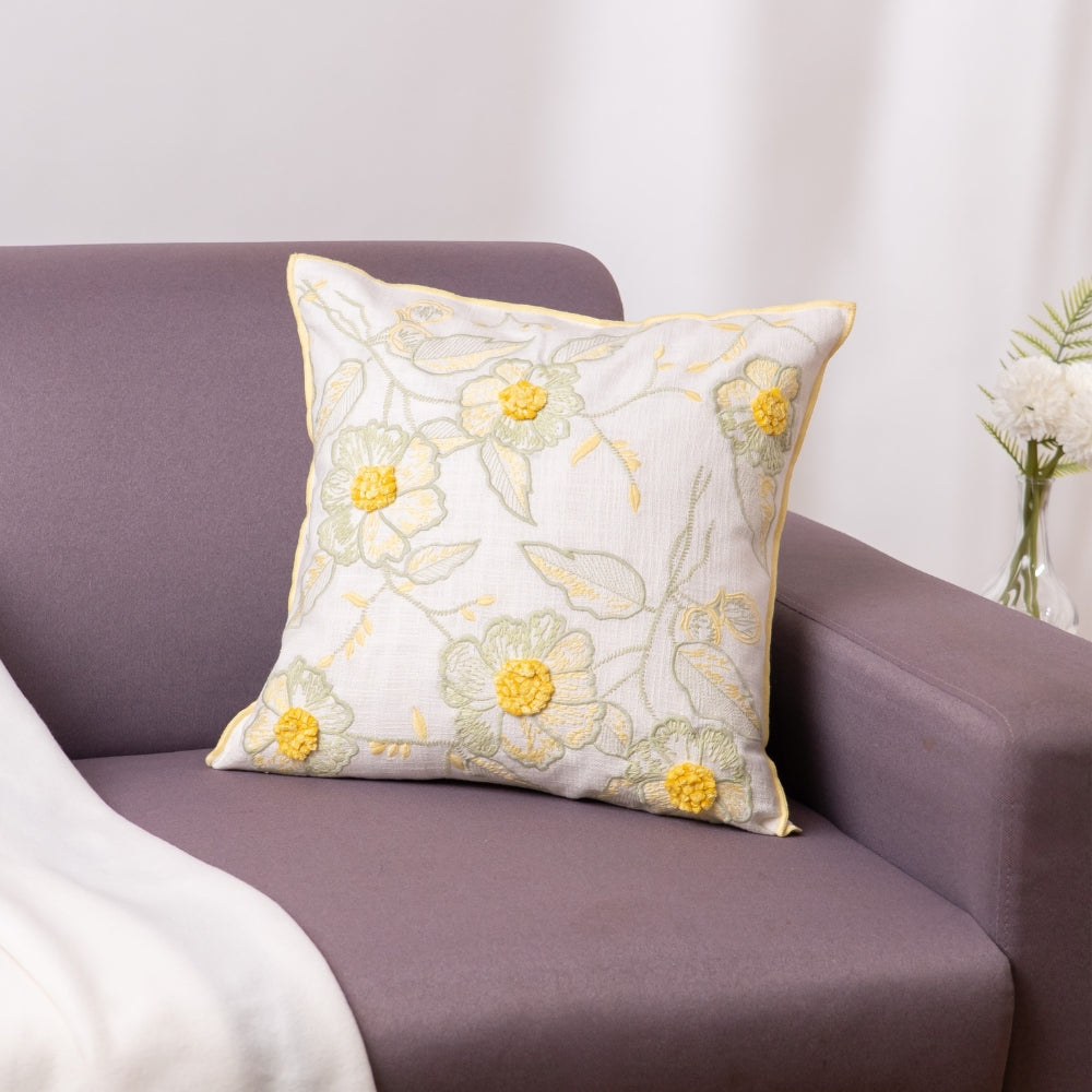 Embroidered Decorative Cushion Cover, Honeydew Harmony